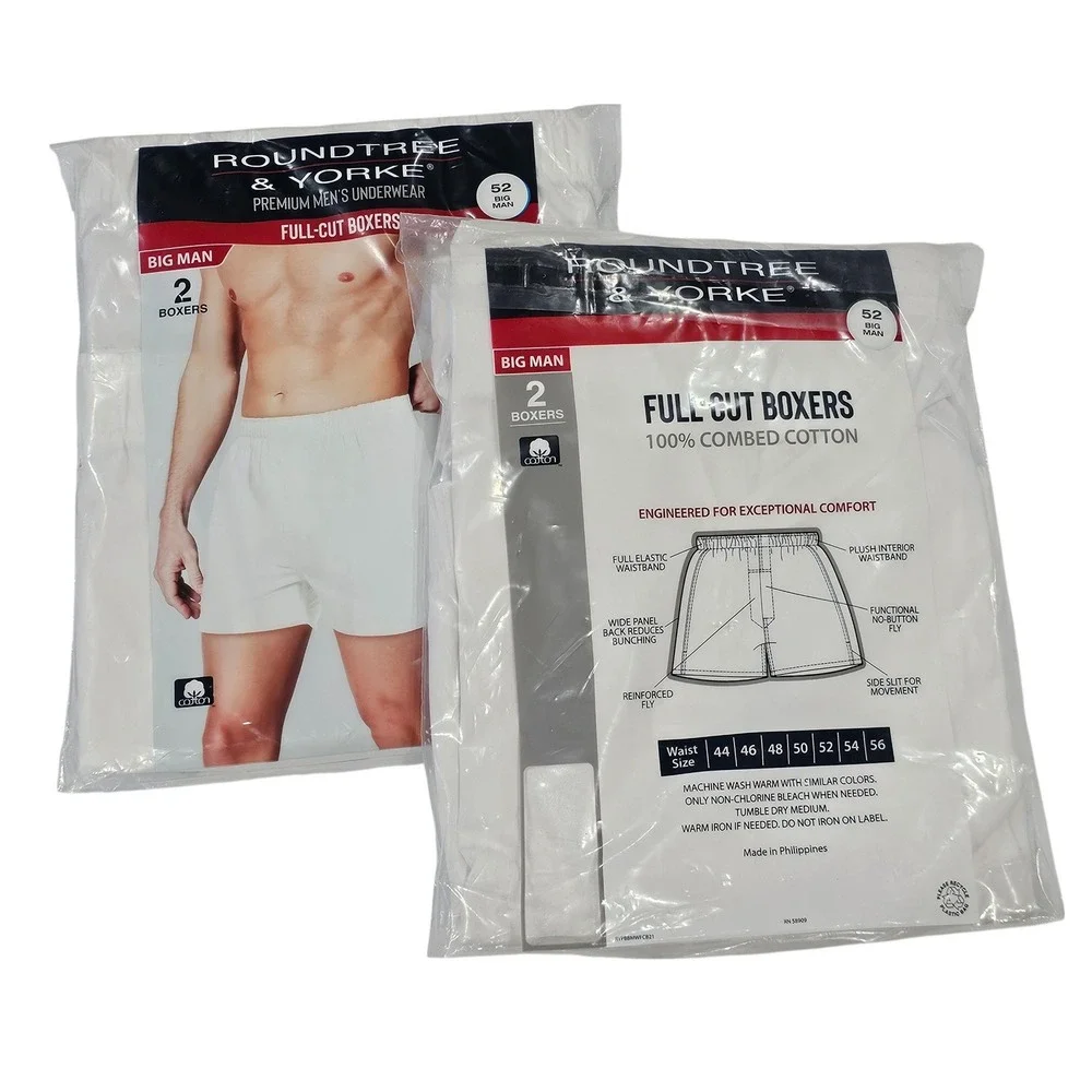 Lot of‎ 2 Big Man Boxers Size 52 Roundtree & Yorke (4 Pairs) Full-Cut Underwear
